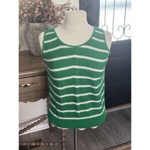 Vintage Sweater Bazaar Women's Med Knit Tank Top Kelly Green Stripe Made In USA